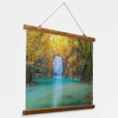 Gushing Waterval Turquoise Water Gouden Herfst Dag Hangend Wandkleed (Gebogen)