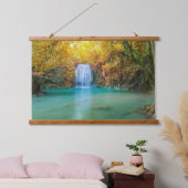 Gushing Waterval Turquoise Water Gouden Herfst Dag Hangend Wandkleed (Slaapkamer)