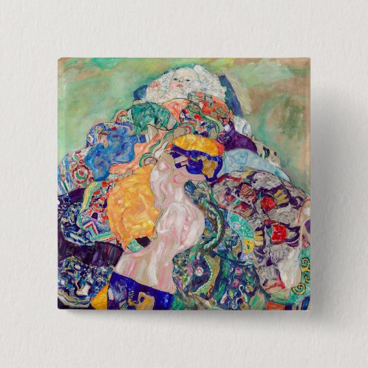 Gustav Klimt - Baby / Cradle Vierkante Button 5,1 Cm (Voorkant)
