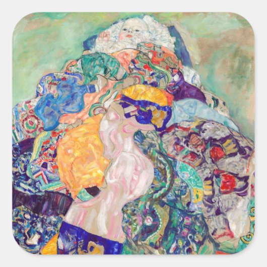 Gustav Klimt - Baby / Cradle Vierkante Sticker (Voorkant)