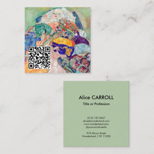 Gustav Klimt - Baby / Wieg - QR Code Vierkante Visitekaartje (Voorkant / Achterkant)