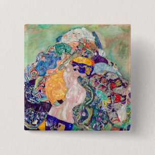 Gustav Klimt - Baby / Wieg Vierkante Button 5,1 Cm