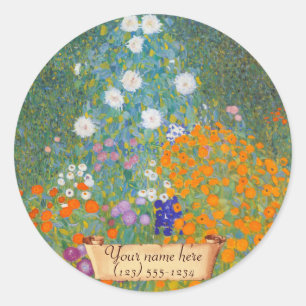 Gustav Klimt "Bauerngarten" Bookplaat Ronde Sticker