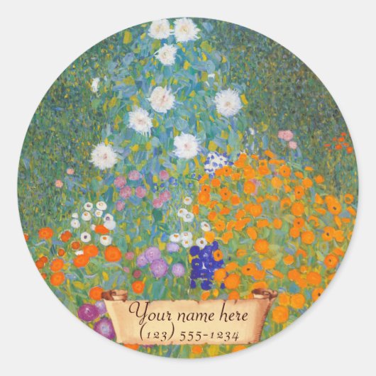 Gustav Klimt "Bauerngarten" Bookplaat Ronde Sticker (Voorkant)