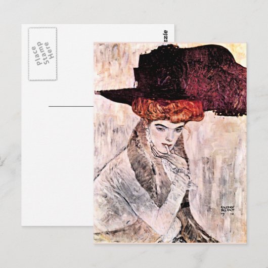 Gustav Klimt beroemd schilderij, Der Schwarze Hut Briefkaart (Voorkant / Achterkant)