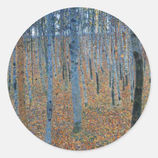 Gustav Klimt Beukenbos Vintage Fijne Kunst Ronde Sticker (Voorkant)