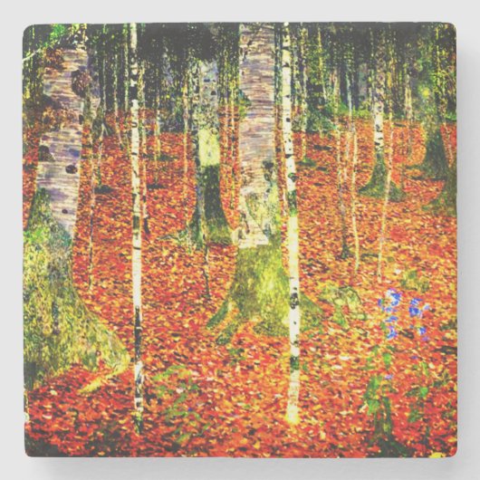 Gustav Klimt Birch Trees Stenen Onderzetter (Voorkant)