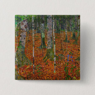 Gustav Klimt - Birch Wood Vierkante Button 5,1 Cm