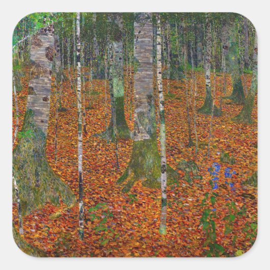 Gustav Klimt - Birch Wood Vierkante Sticker (Voorkant)