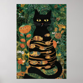 Gustav Klimt Black Cat in een bloementuin Poster