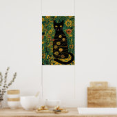 Gustav Klimt Black Cat in een bloementuin Poster (Keuken)