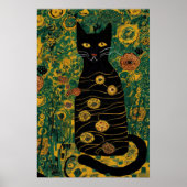  Gustav Klimt Black Cat in een bloementuin Poster (Voorkant)
