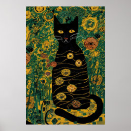 Gustav Klimt Black Cat in een bloementuin Poster