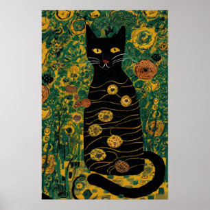  Gustav Klimt Black Cat in een bloementuin Poster