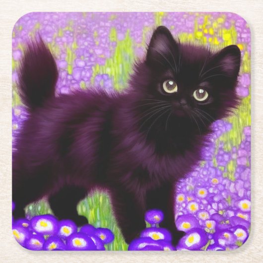 Gustav Klimt Black Kitten Kartonnen Onderzetters (Voorkant)