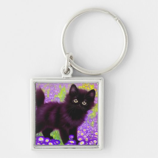 Gustav Klimt Black Kitten Sleutelhanger (Voorkant)