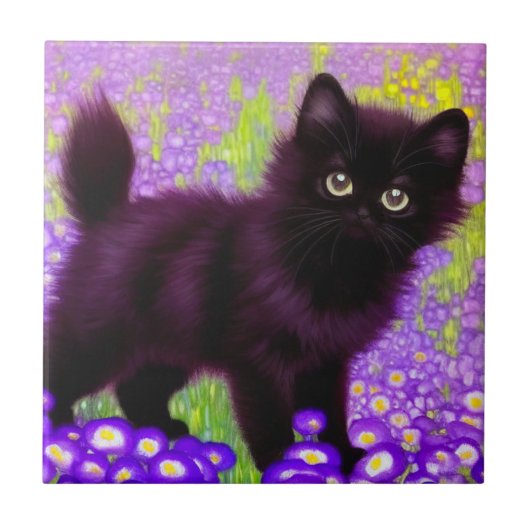 Gustav Klimt Black Kitten Tegeltje (Voorkant)