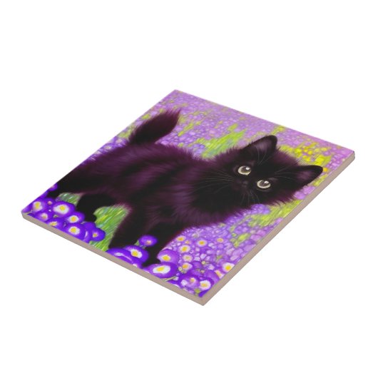 Gustav Klimt Black Kitten Tegeltje (Zijkant)