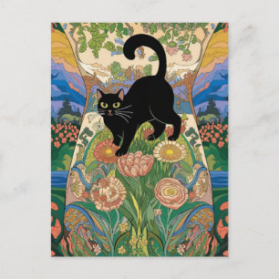 Gustav Klimt Bloem Zwart Kat Gewijzigde Vintage Ku Briefkaart