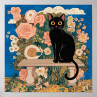Gustav Klimt Bloem Zwarte Kat Gewijzigde Vintage K