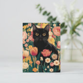 Gustav Klimt Bloemen Zwarte Kat, eclectisch Briefkaart (Staand voorkant)
