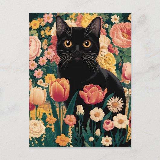 Gustav Klimt Bloemen Zwarte Kat, eclectisch Briefkaart (Voorkant)