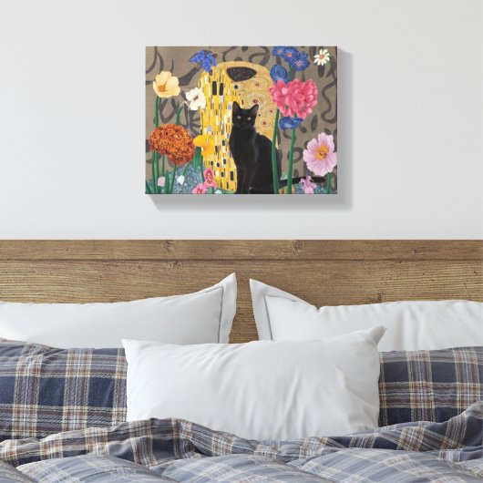 Gustav Klimt Bloemen Zwarte Kat, eclectisch Canvas Afdruk (Insitu (Slaapkamer))
