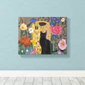 Gustav Klimt Bloemen Zwarte Kat, eclectisch Canvas Afdruk (Insitu (Houten vloer))