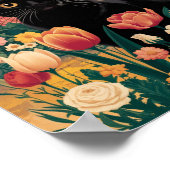 Gustav Klimt Bloemen Zwarte Kat,  eclectisch Poster (Hoek)