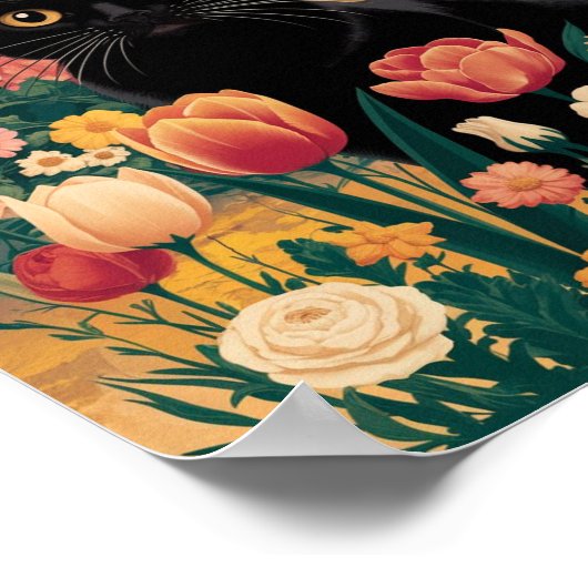 Gustav Klimt Bloemen Zwarte Kat,  eclectisch Poster (Hoek)