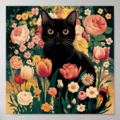 Gustav Klimt Bloemen Zwarte Kat,  eclectisch Poster (Voorkant)