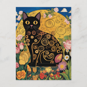 Gustav Klimt Bloemen Zwarte Kat, moderne eclectisc Briefkaart