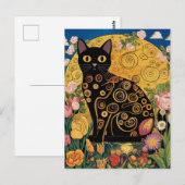 Gustav Klimt Bloemen Zwarte Kat, moderne eclectisc Briefkaart (Voorkant / Achterkant)
