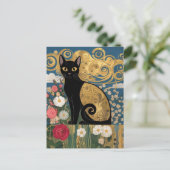 Gustav Klimt Bloemen Zwarte Kat, moderne eclectisc Briefkaart (Staand voorkant)