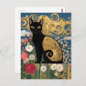 Gustav Klimt Bloemen Zwarte Kat, moderne eclectisc Briefkaart (Voorkant / Achterkant)