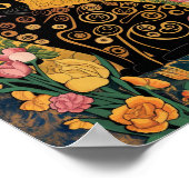 Gustav Klimt Bloemen Zwarte Kat, moderne eclectisc Poster (Hoek)