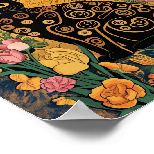 Gustav Klimt Bloemen Zwarte Kat, moderne eclectisc Poster (Hoek)