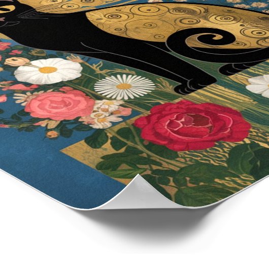 Gustav Klimt Bloemen Zwarte Kat, moderne eclectisc Poster (Hoek)