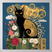 Gustav Klimt Bloemen Zwarte Kat, moderne eclectisc Poster (Voorkant)