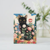 Gustav Klimt Bloemen Zwarte Kat Moderne Eclectisch Briefkaart (Staand voorkant)
