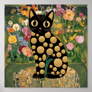 Gustav Klimt Bloemen Zwarte Kat Moderne Eclectisch Poster
