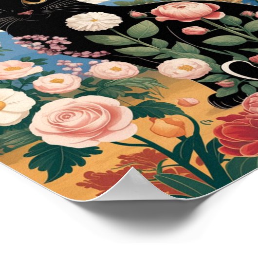 Gustav Klimt Bloemen Zwarte Kat Moderne Eclectisch Poster (Hoek)
