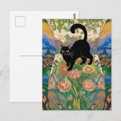 Gustav Klimt Bloemen Zwarte Kat Veranderde  Kunst Briefkaart (Voorkant / Achterkant)