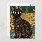 Gustav Klimt Bloemen Zwarte Kat Veranderde  Kunst Briefkaart (Voorkant / Achterkant)