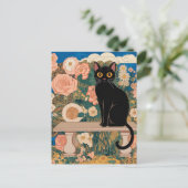 Gustav Klimt Bloemen Zwarte Kat Veranderde Kunst Briefkaart (Staand voorkant)