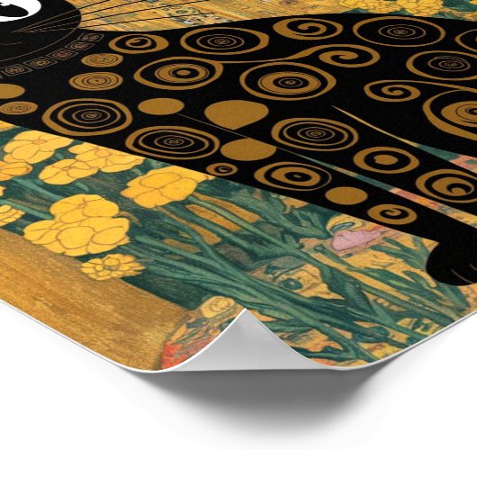 Gustav Klimt Bloemen Zwarte Kat Veranderde  Kunst Poster (Hoek)