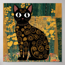 Gustav Klimt Bloemen Zwarte Kat Veranderde  Kunst Poster