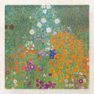 Gustav Klimt - Bloementuin Glazen Onderzetter