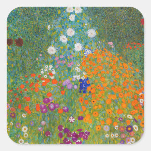 Gustav Klimt - Bloementuin Vierkante Sticker