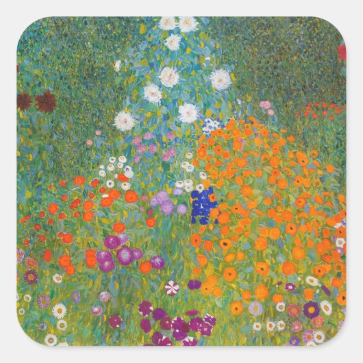 Gustav Klimt - Bloementuin Vierkante Sticker (Voorkant)